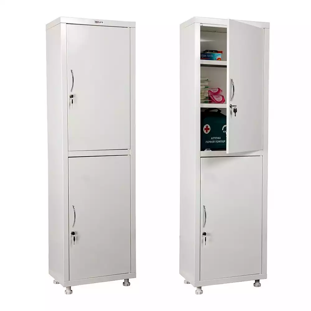 Медицинский шкаф для хранения растворов и медикаментов HILFE МД-1 1650/SS, размер 1655/1755x500x320мм, цвет белый