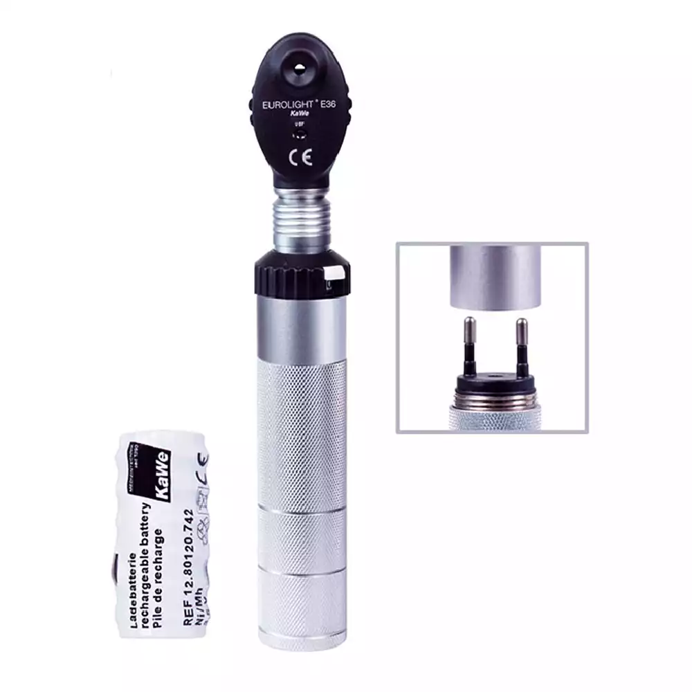 Офтальмоскоп ЕВРОЛАЙТ E36 3,5V металл. рукоять, (крепление головки - замок клик)