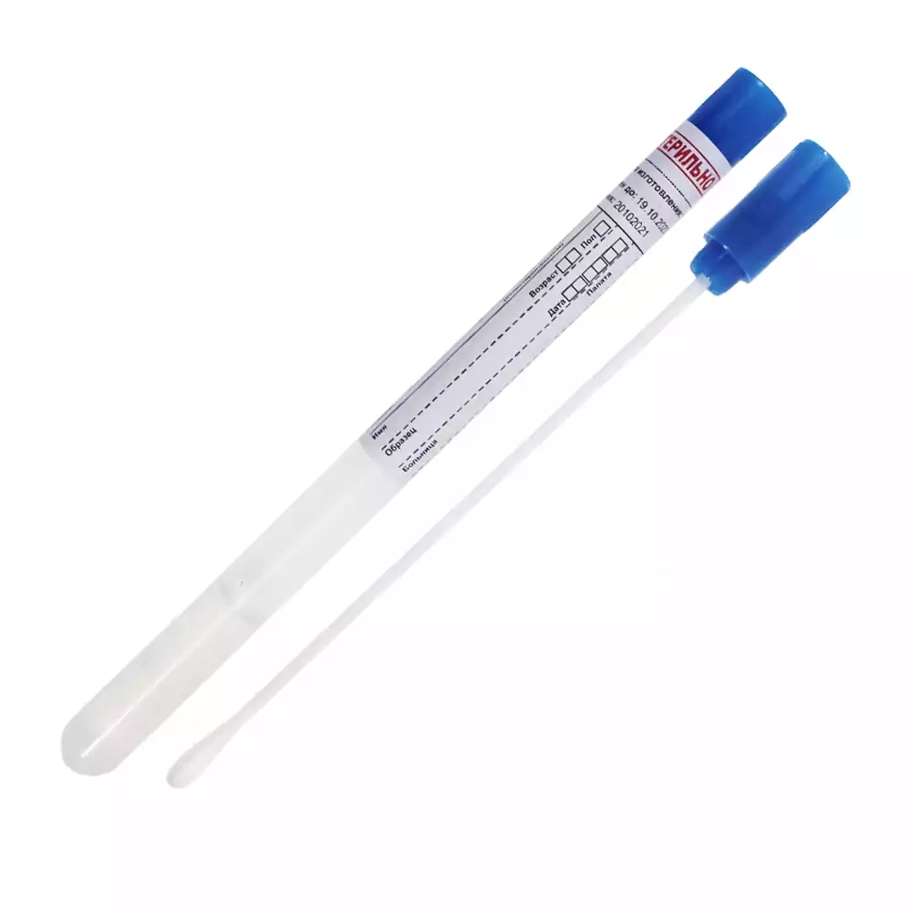 Зонд-тампон (сваб), пластик-вискоза, с транспортной средой Эймса, без угля, стерильный