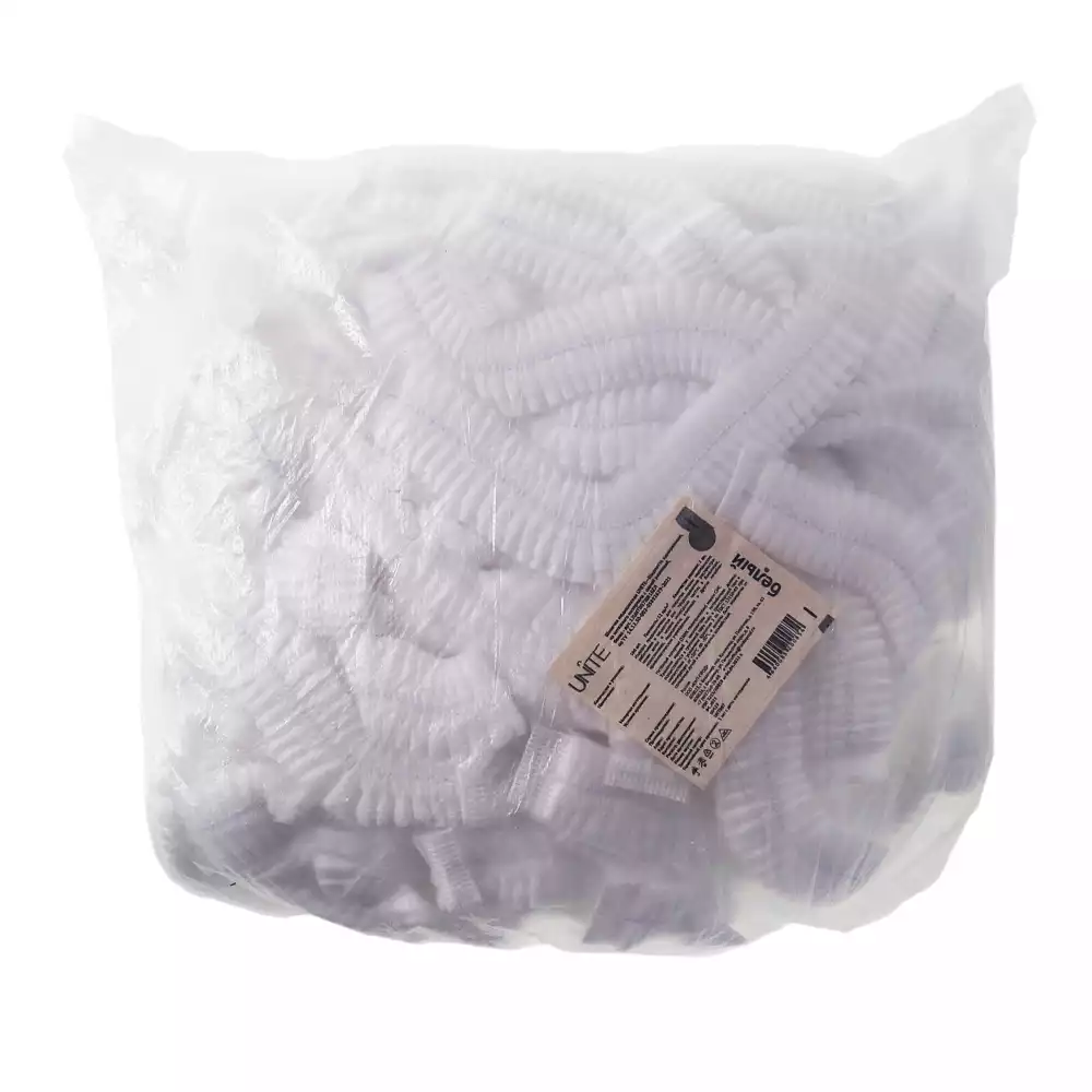 Шапочка Шарлотта (клип) Unite, материал СМС 12г/м2, одинарная резинка, длина 48см, нестерильная, белая