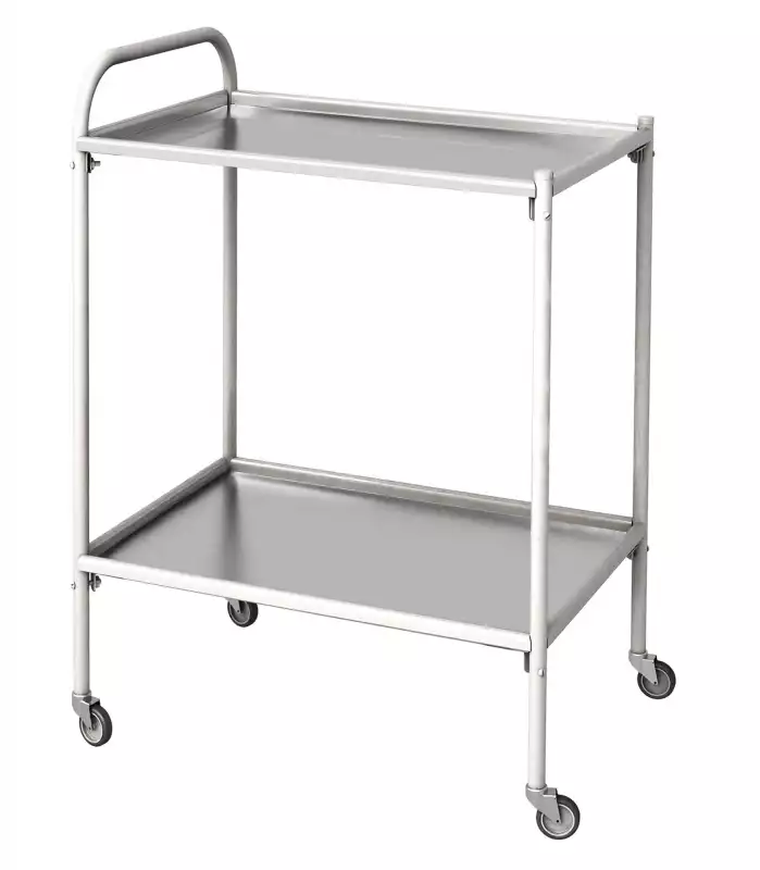 Столик МСК-501-02М процедурный передвижной с двумя полками (нерж.сталь/стекло) на колесах, размер 640х420х860мм