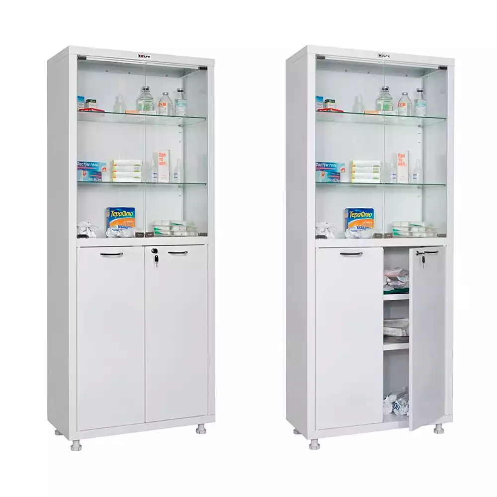Медицинский шкаф для хранения растворов и медикаментов HILFE МД-2 1670/SG, размер 1655/1755x700x320мм, цвет белый