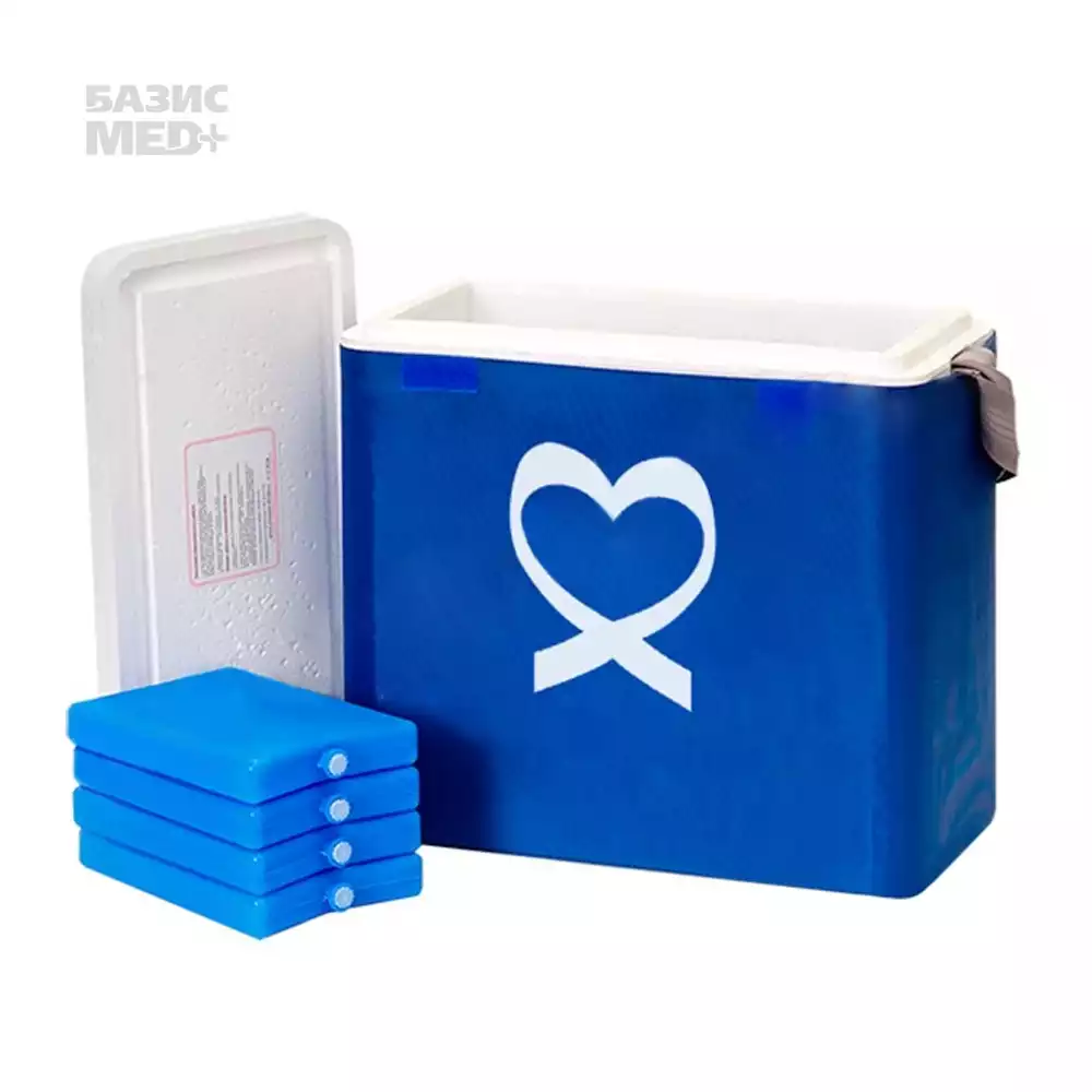 Термоконтейнер ТМ9, объем 9,8л,  в комплекте 4 хладоэлемента, переносной для кратковременного хранения крови и кровезаменителей
