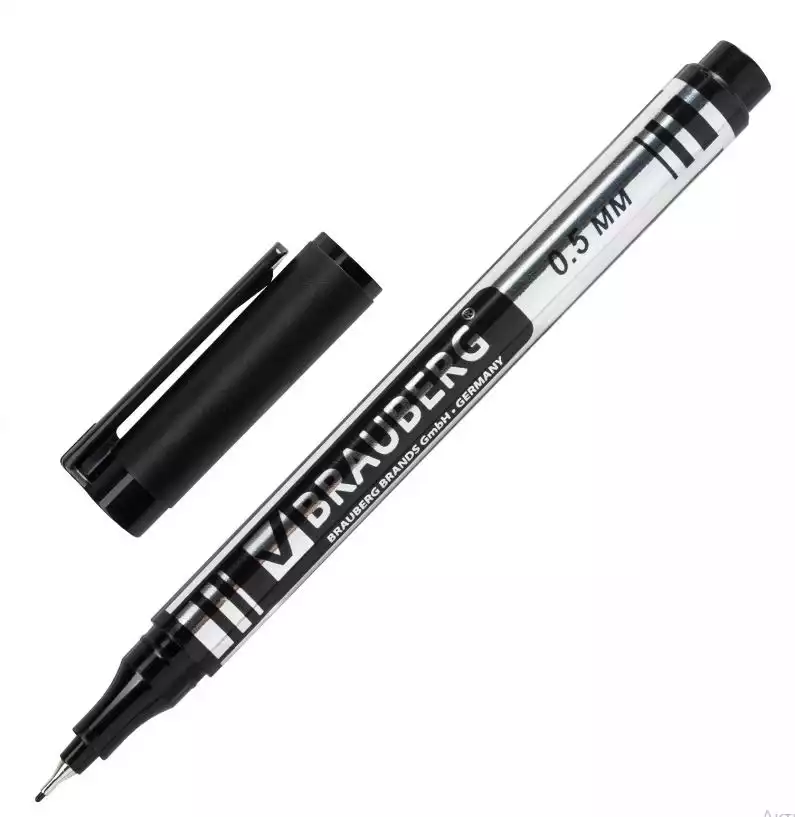 Маркер перманентный BRAUBERG "Jet", ЧЕРНЫЙ, супертонкий металлический наконечник 0,5 мм