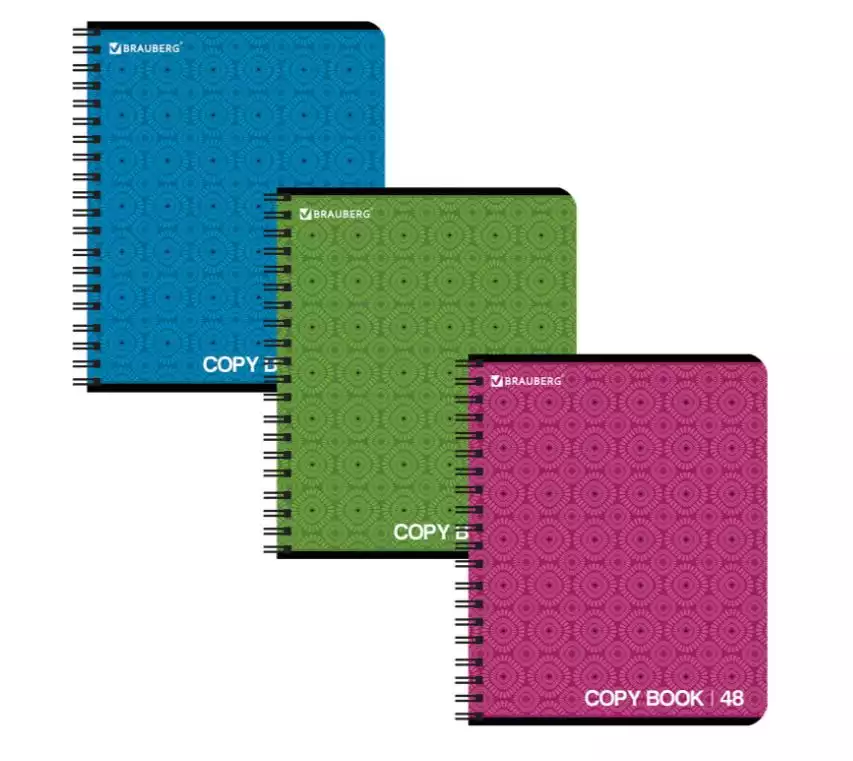 Тетрадь А5, 48 л., BRAUBERG, гребень, клетка, обложка картон, МОНОХРОМ 2